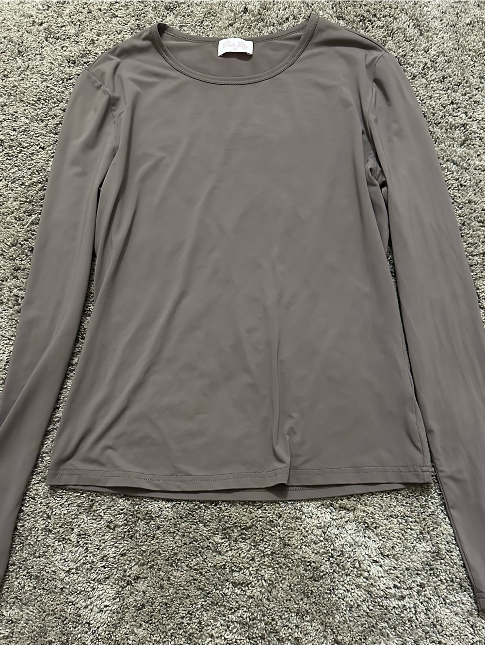 Pink Lily Long-Sleeve Scoop Neck Top — Taupe